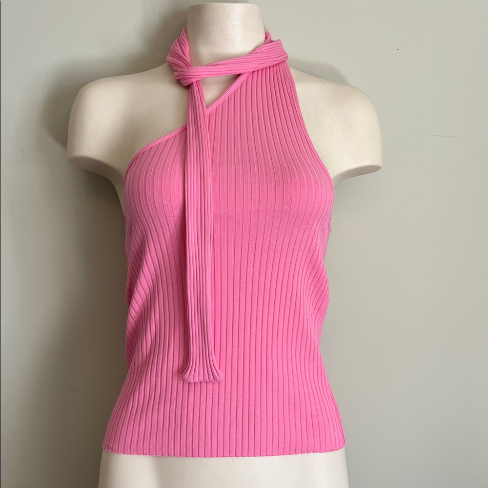 Zara Pink Ribbed Halter Neck Top